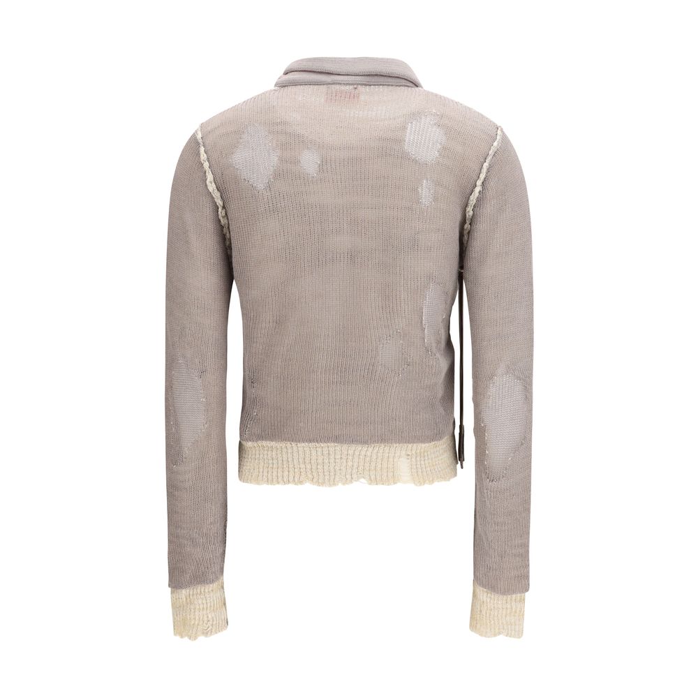 Gray Cotton Sweatshirt with Cut-Out Neck Detail