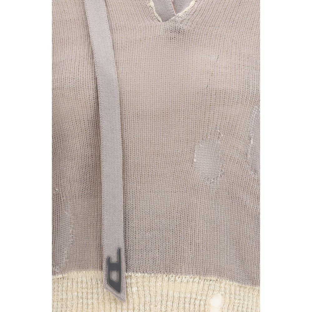 Gray Cotton Sweatshirt with Cut-Out Neck Detail