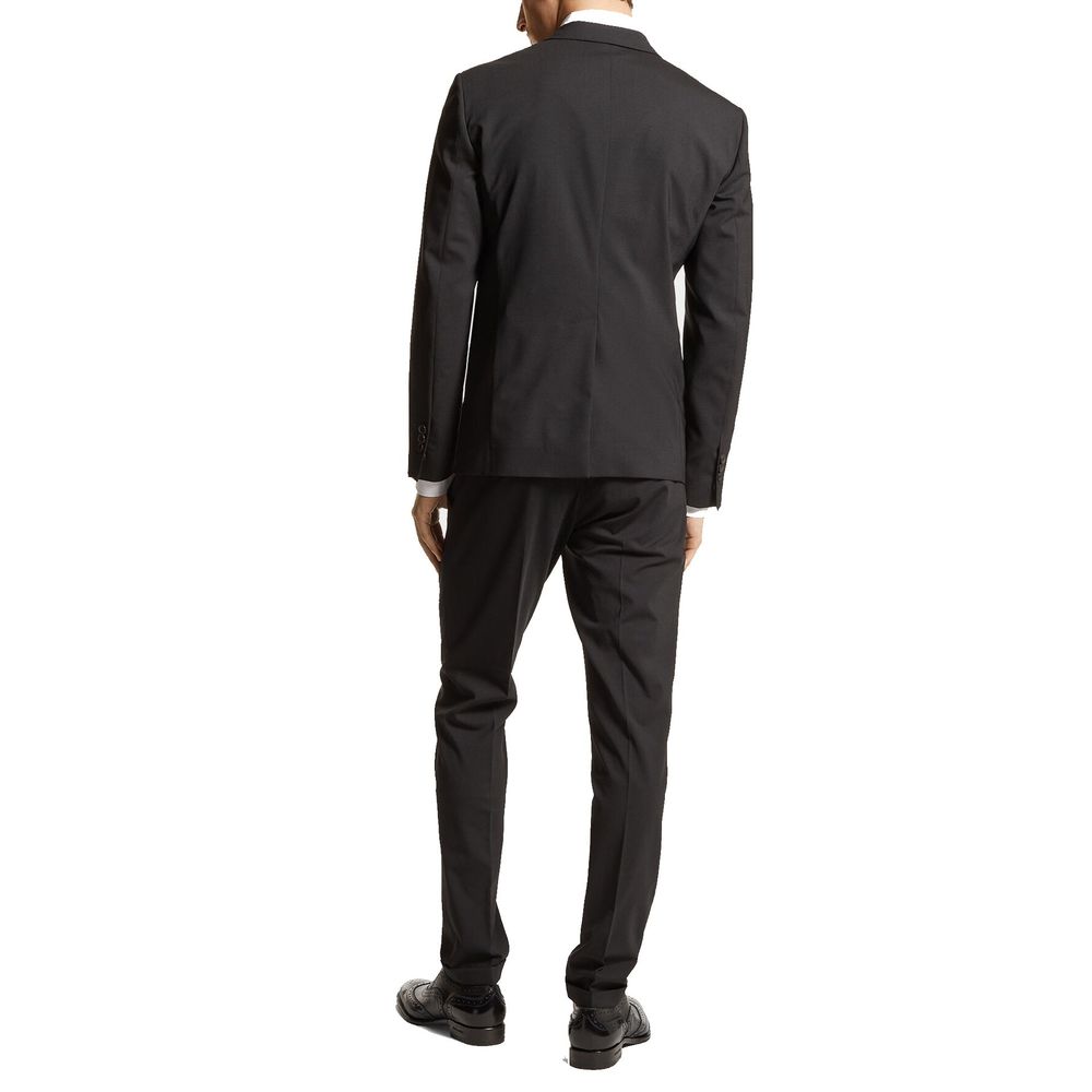 Black Wool Two-Piece Suit with Belt Loops