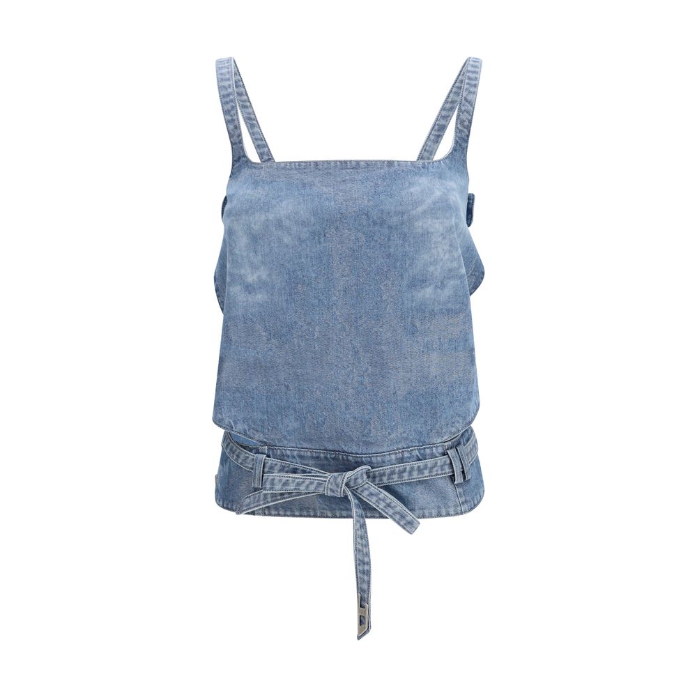 Light Blue Cotton Denim Shirt with Open Back