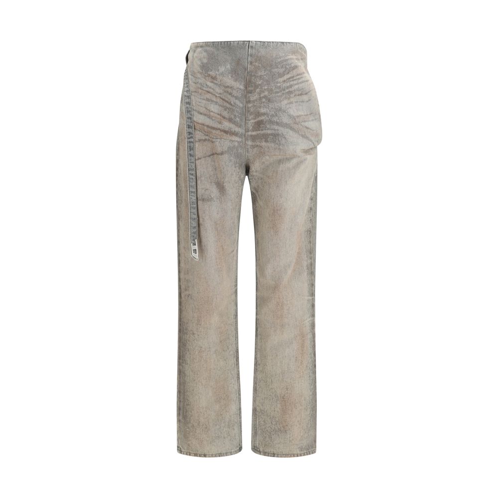 Gray Cotton Slim Fit Jeans with Double-Layer Detail