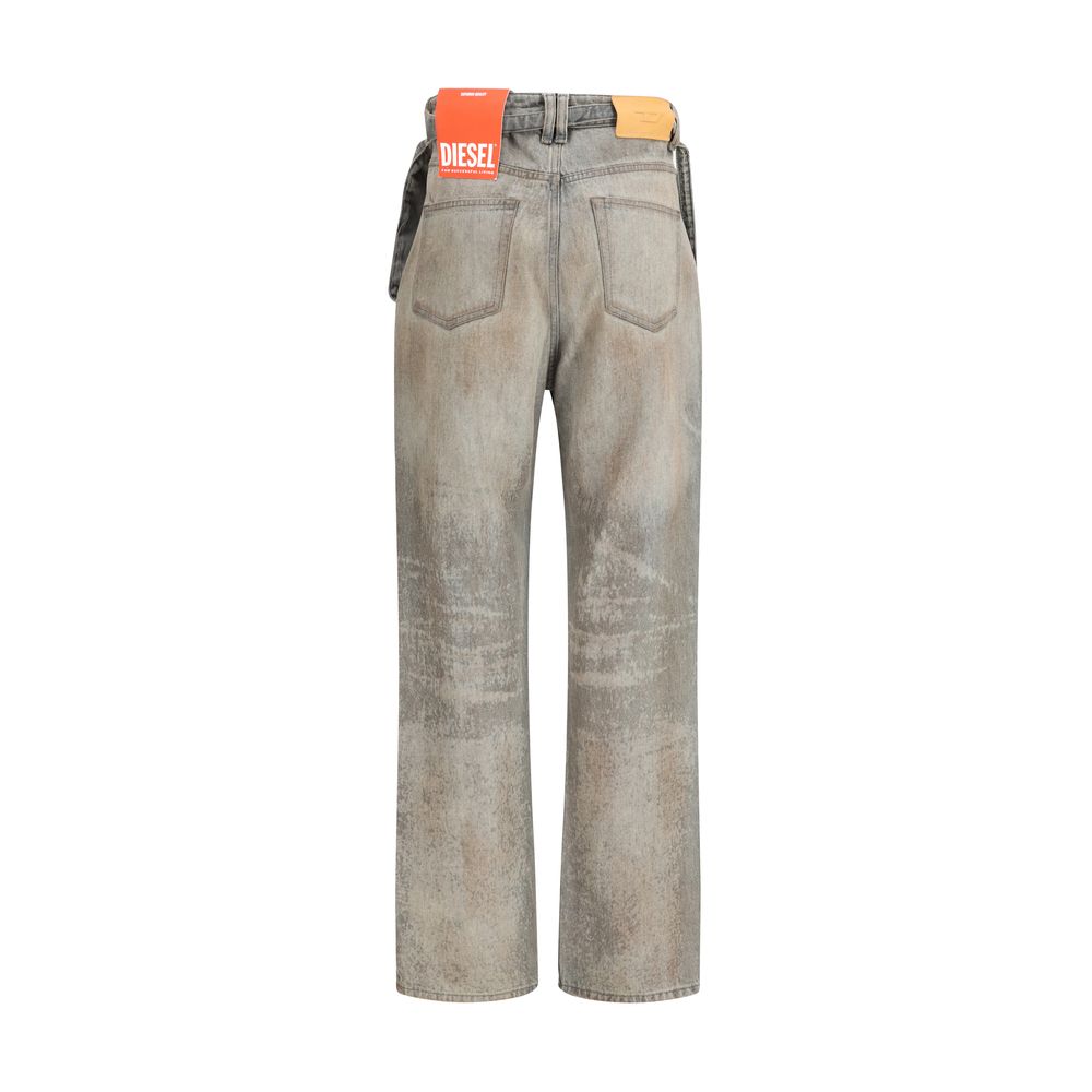 Gray Cotton Slim Fit Jeans with Double-Layer Detail