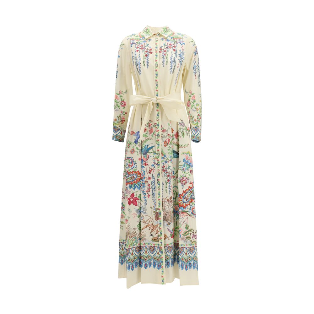 White Cotton Shirt Dress with Tie Belt by Etro