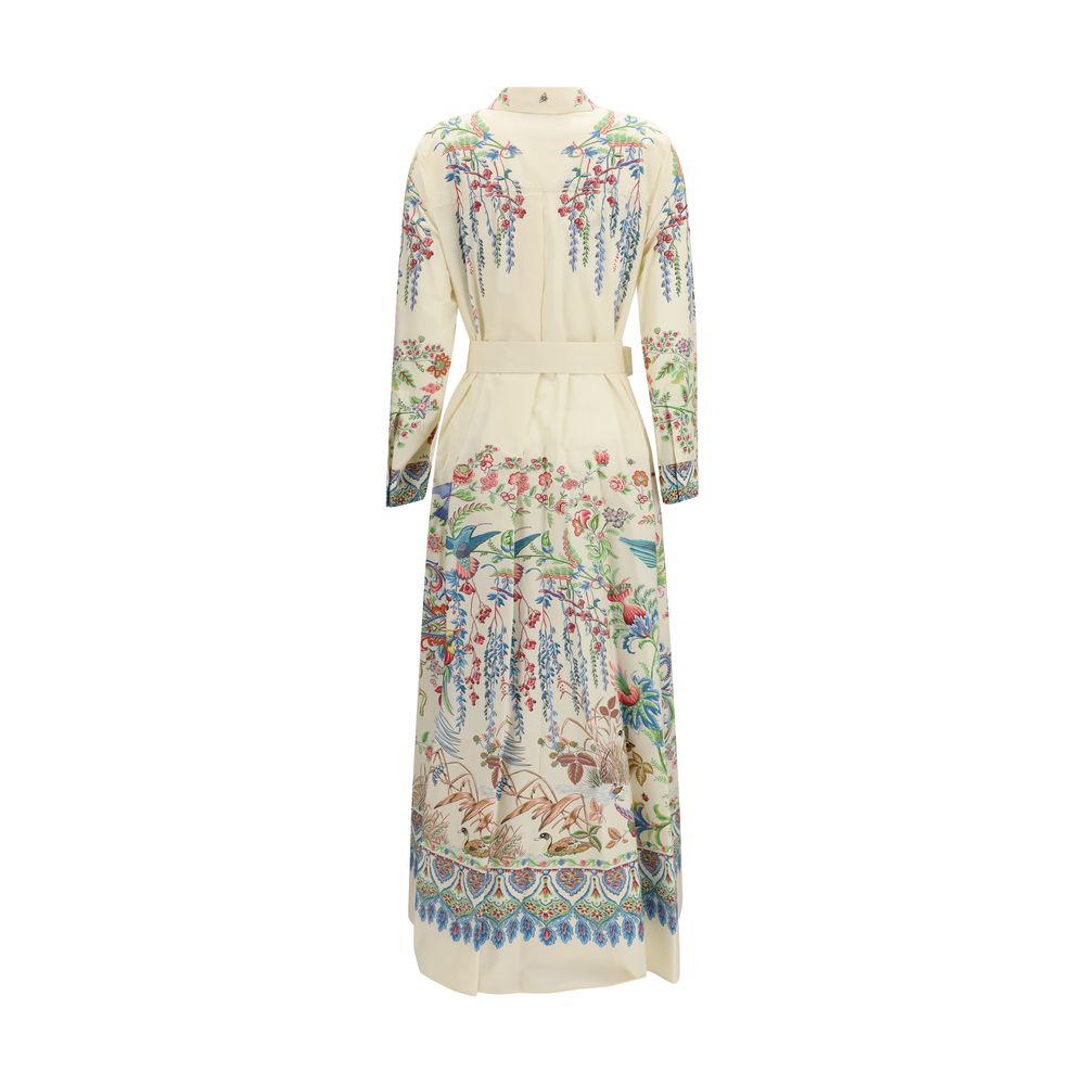 White Cotton Shirt Dress with Tie Belt by Etro