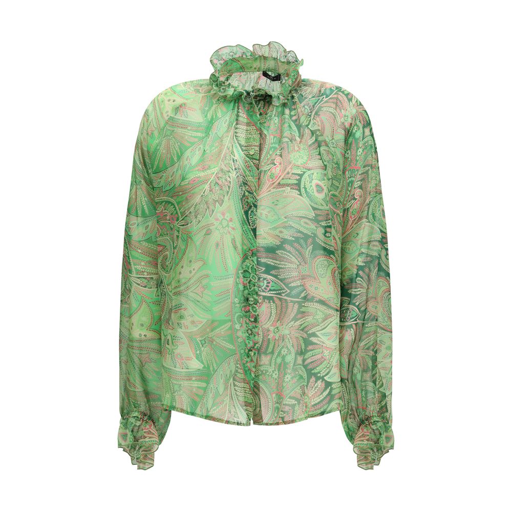 Orange Silk Paisley Ruffled Shirt