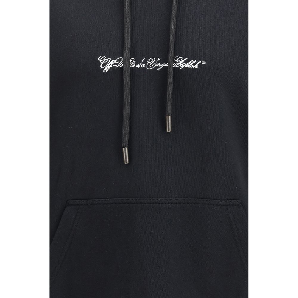 Black Cotton Hoodie with Embroidered Script Arrow by Off-White