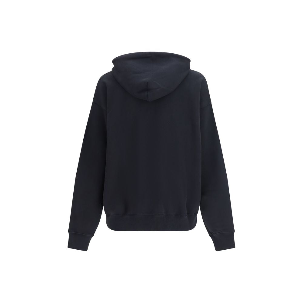 Black Cotton Hoodie with Logo Print