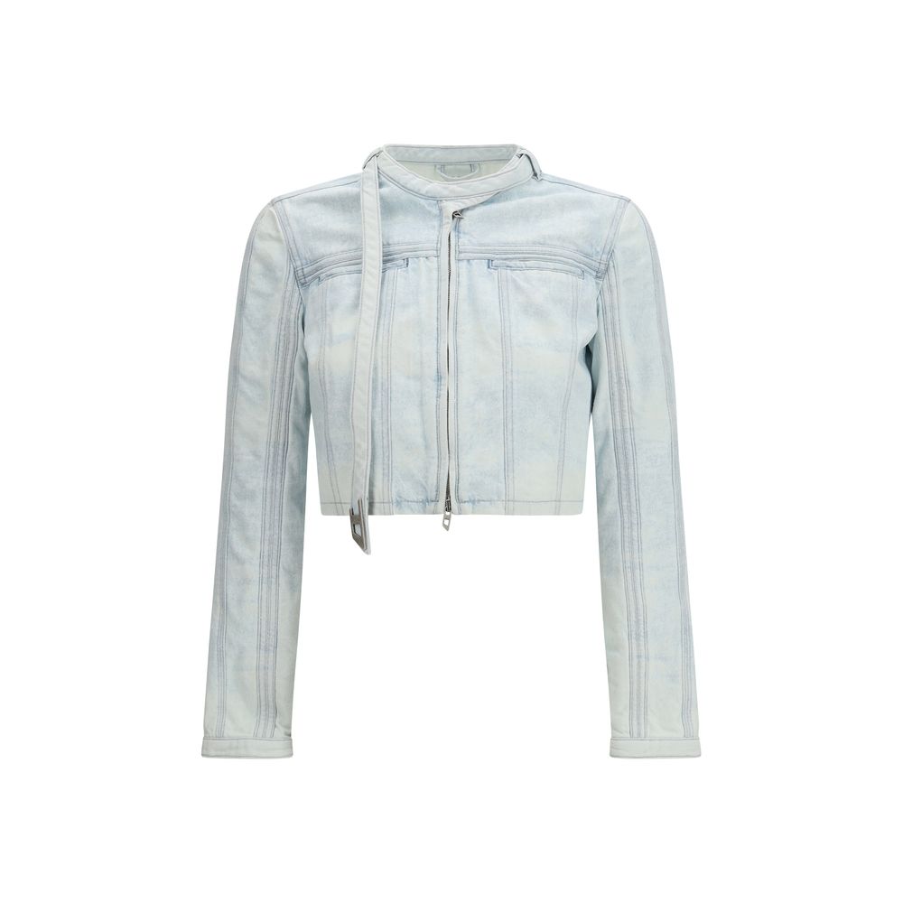 Blaue Baumwoll-Bikerjacke mit Metallic-Details
