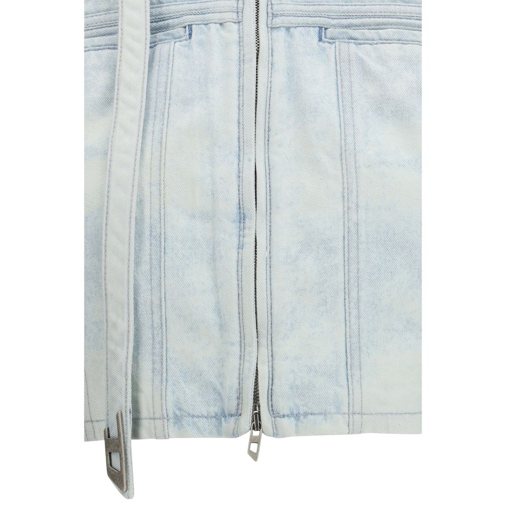 Blue Cotton Biker Jacket with Metallic Detail