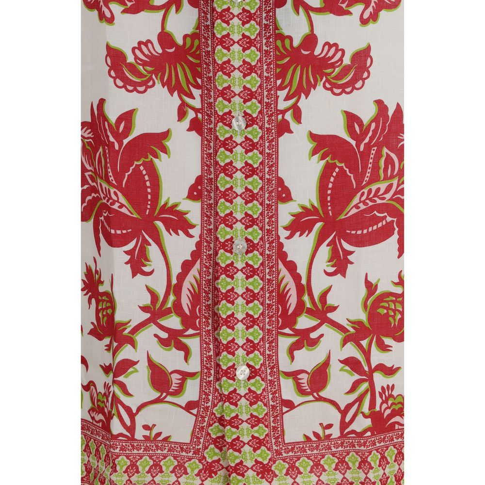 Multicolor Linen Floral Short Sleeve Shirt