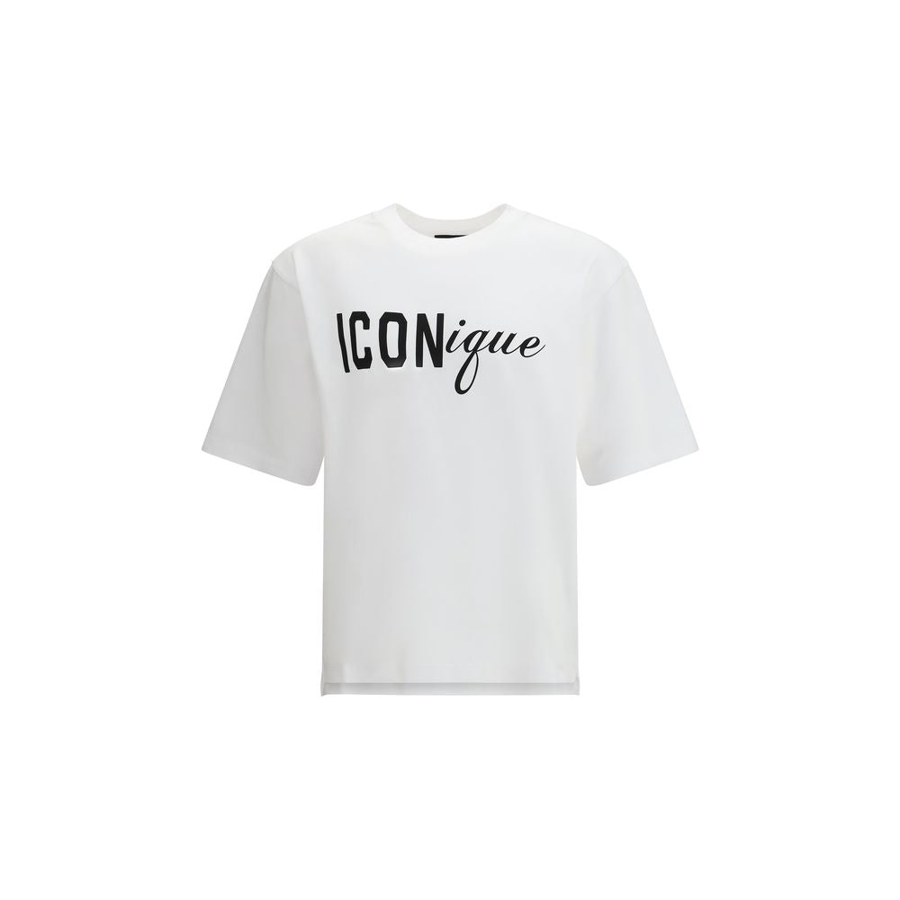 White Cotton T-Shirt with Icon Graphic Print by Dsquared2