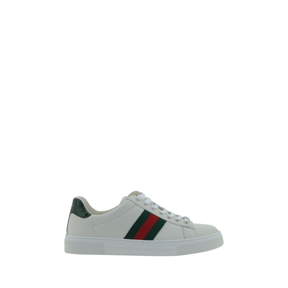 White Leather Low Top Sneakers with Signature Web Stripes
