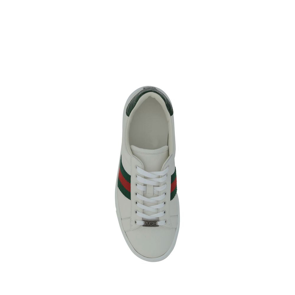 White Leather Low Top Sneakers with Signature Web Stripes
