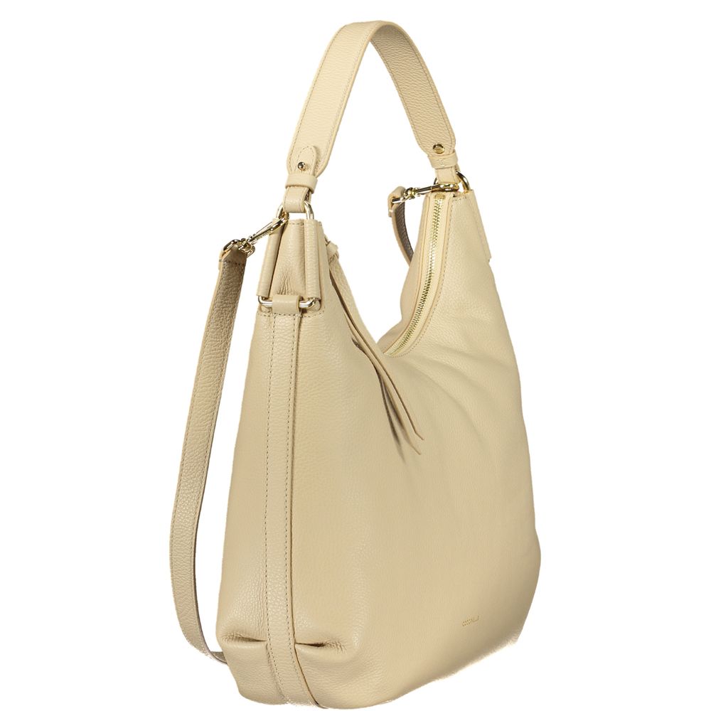 Beige Leather Handbag with Removable Straps