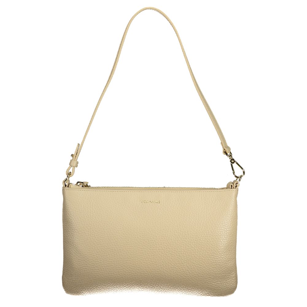 Beige Leather Handbag with Removable Shoulder Handle