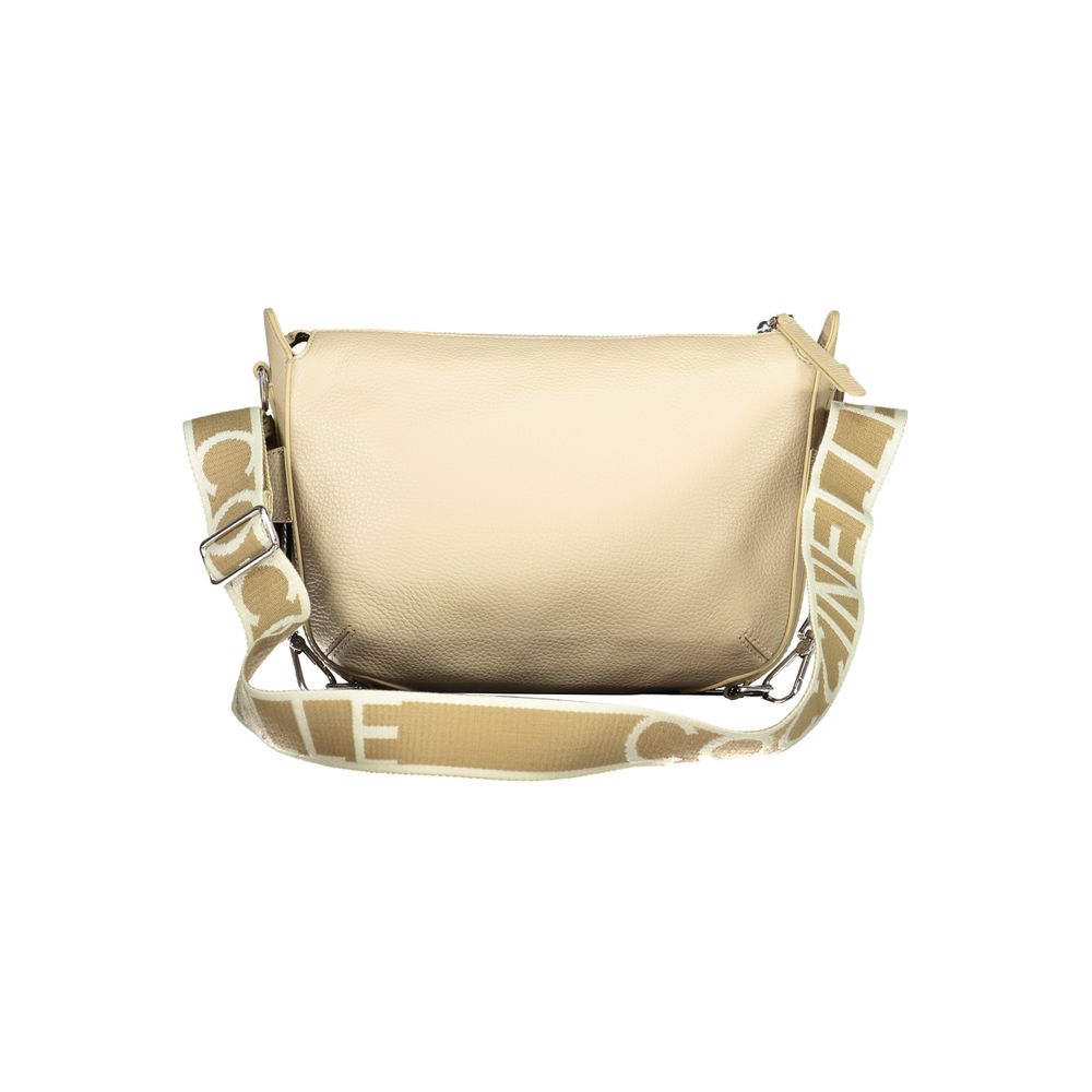 Beige Leather Handbag with Adjustable Strap