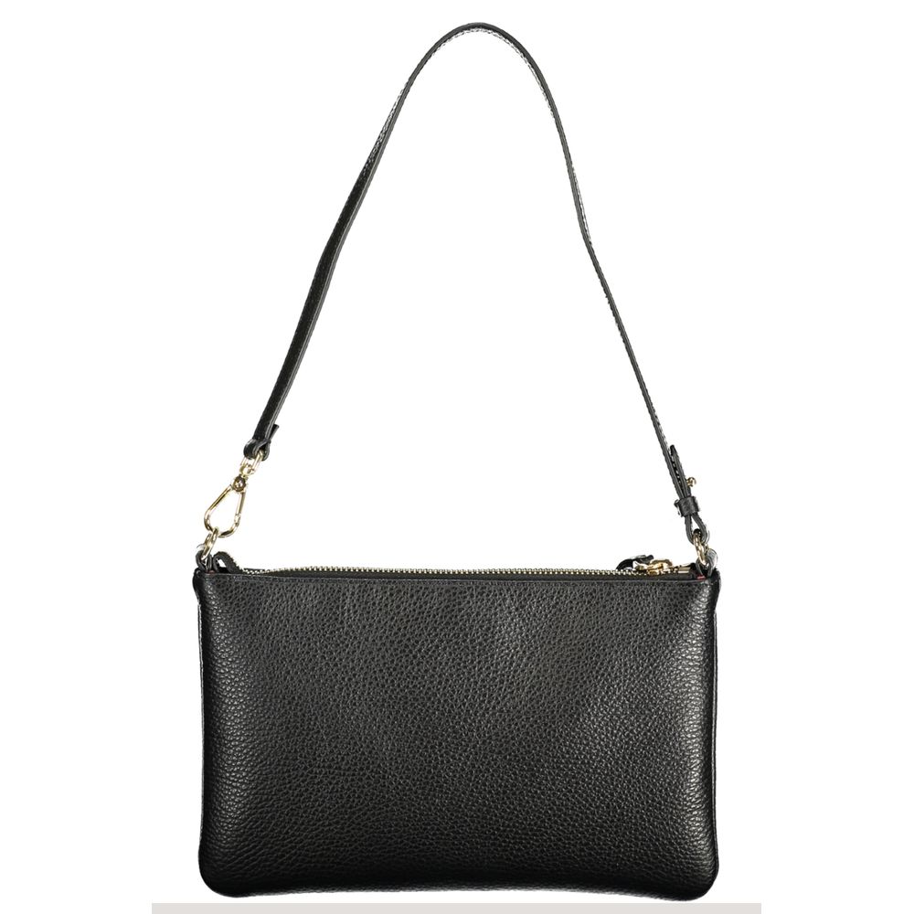 Nero Leather Handbag with Zip Closure and Logo Emblem