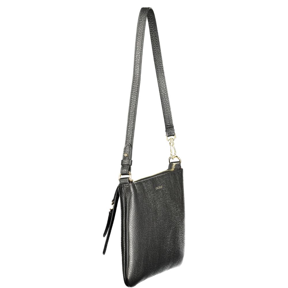 Nero Leather Handbag with Zip Closure and Logo Emblem