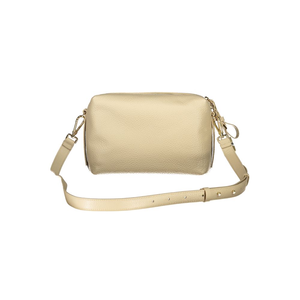 Beige Leather Handbag with Adjustable Strap