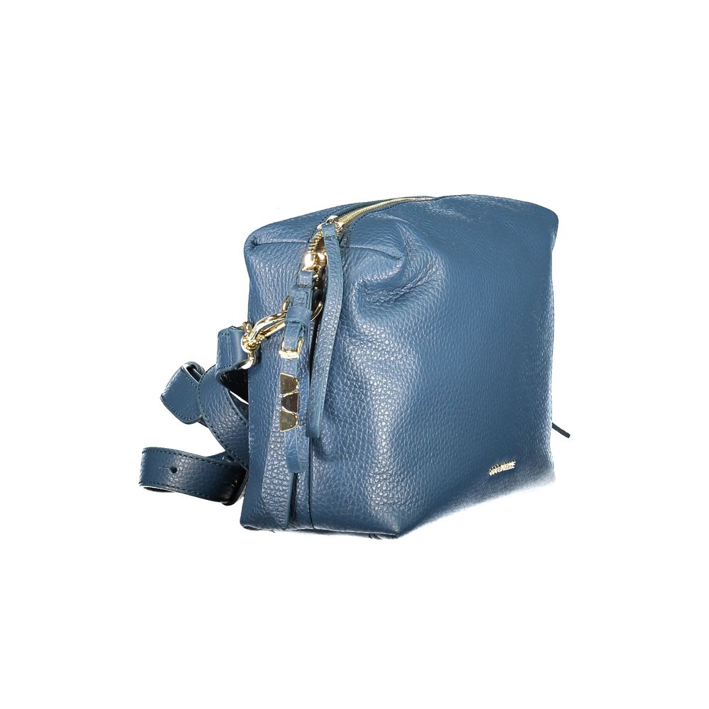 Blu Leather Shoulder Bag with Adjustable Strap