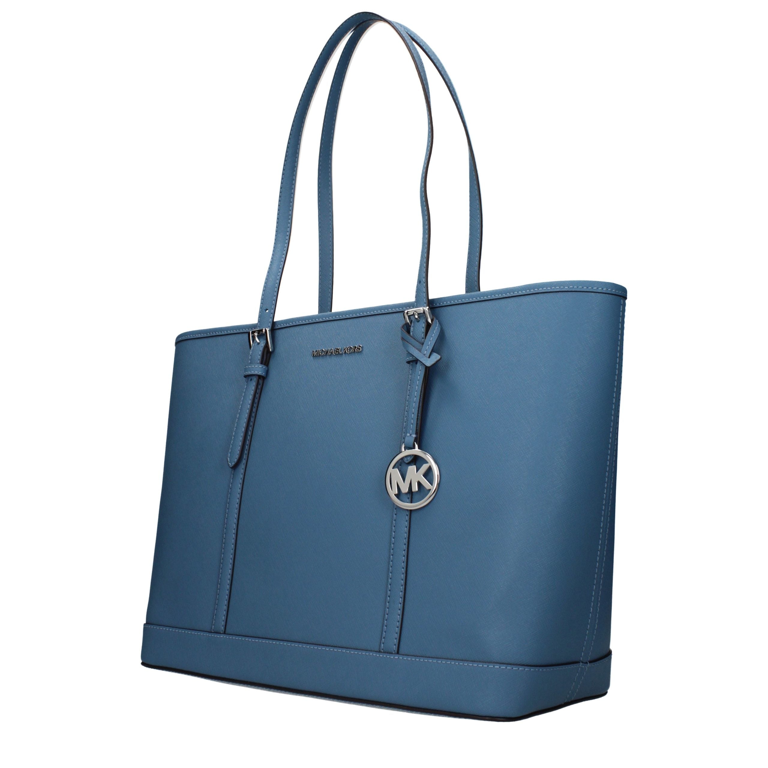 Blaue Leder-Umhängetasche mit Logo-Detail vorne