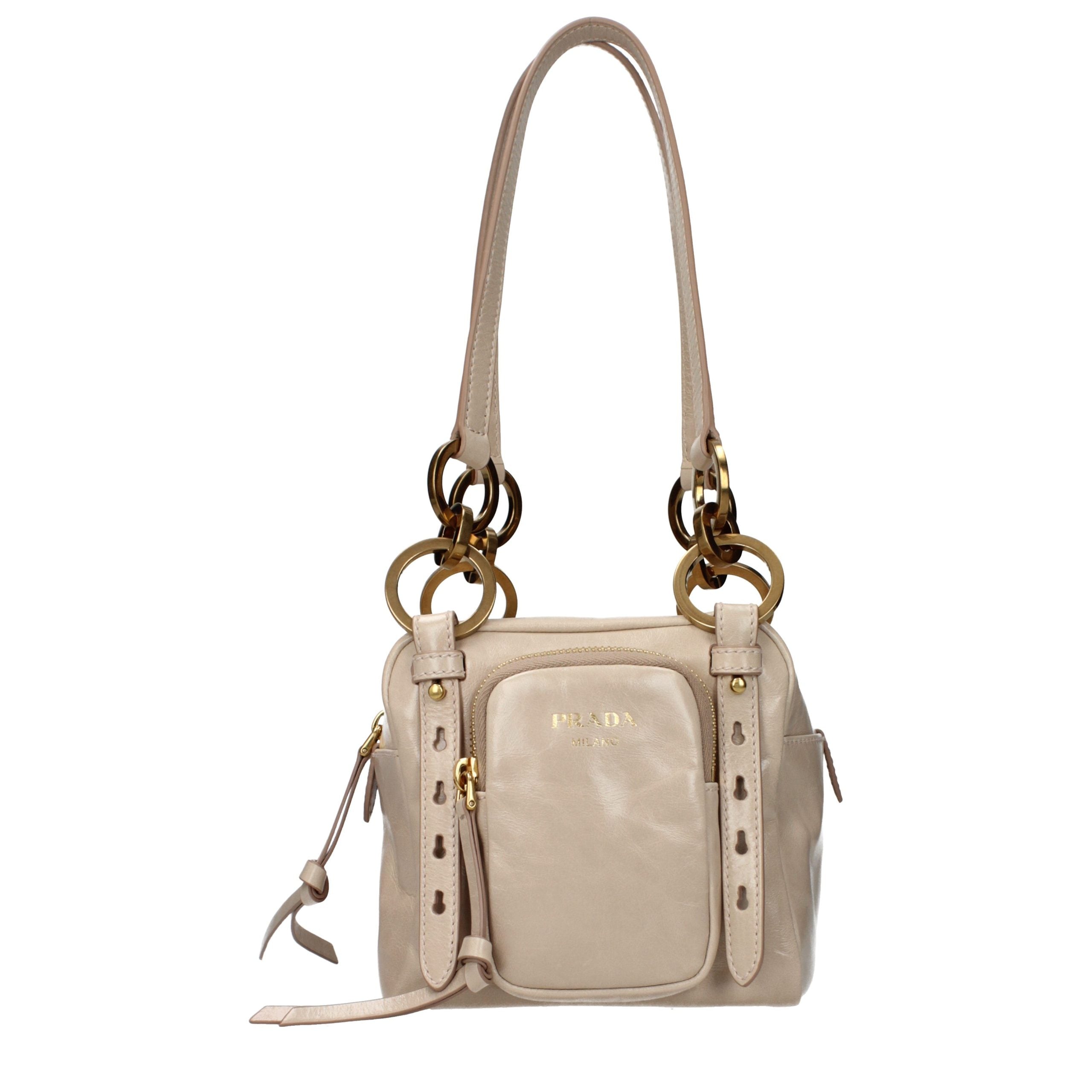 Pink Leather Shoulder Bag with Front Logo by Prada