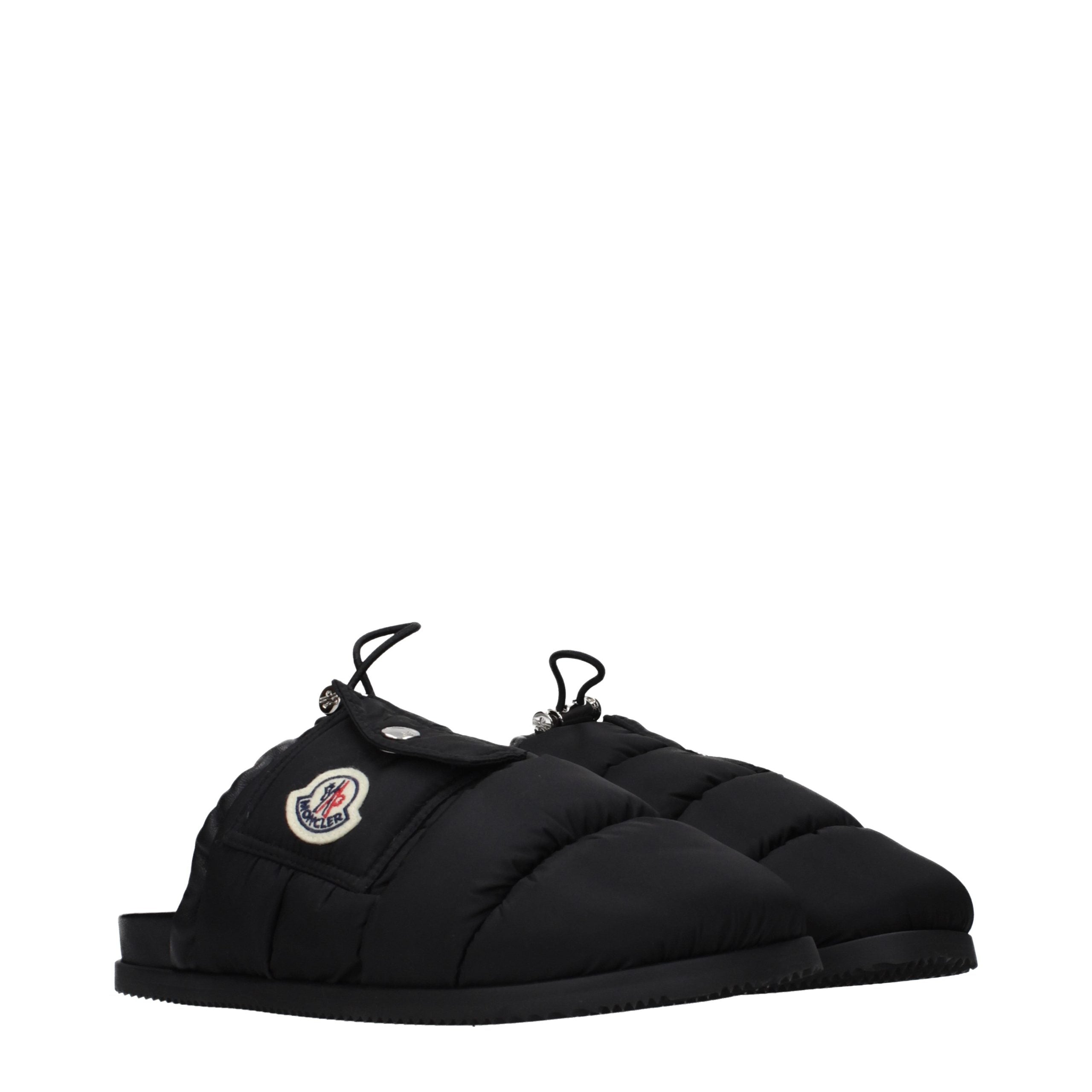 Schwarze synthetische Slipper mit seitlichem Logo von Moncler