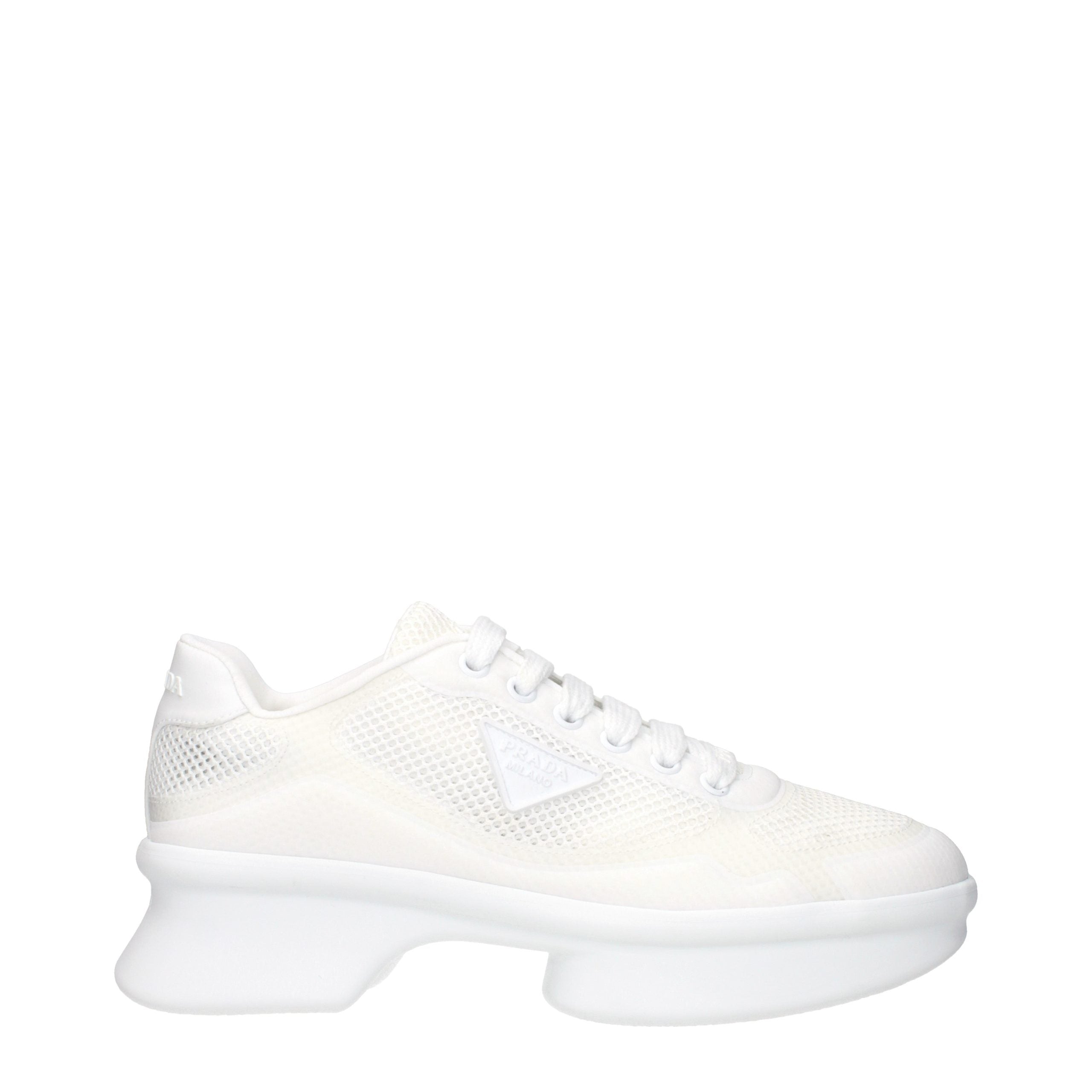 Weiße synthetische Low-Top-Sneakers mit Logo von Prada