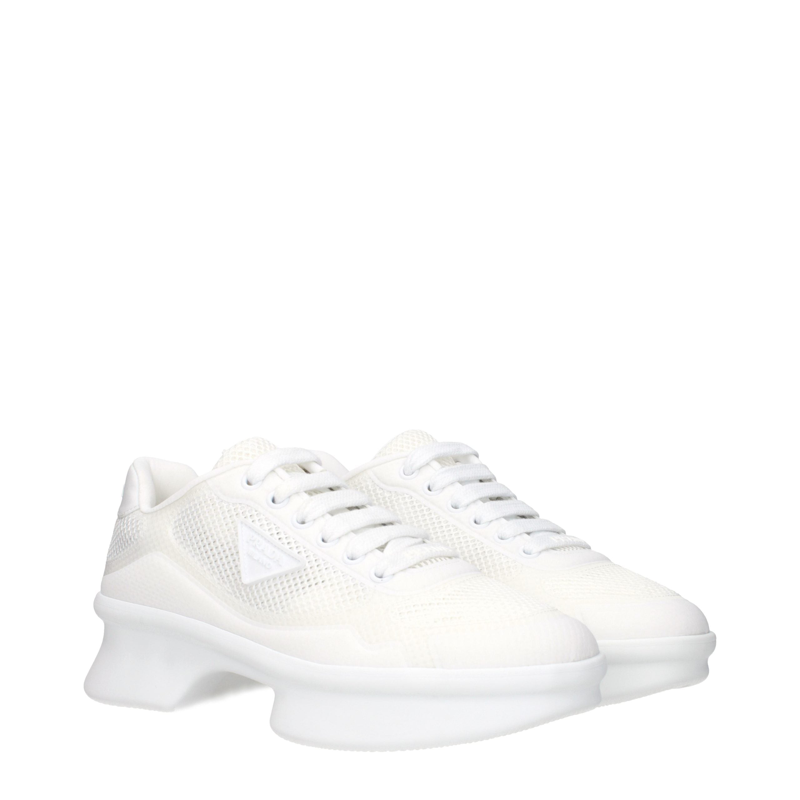 Weiße synthetische Low-Top-Sneakers mit Logo von Prada