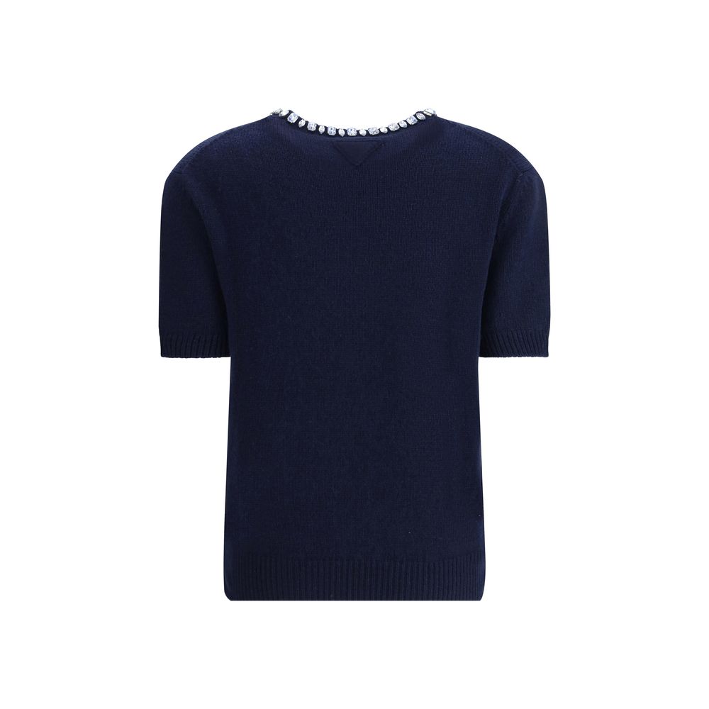 Blauer Kaschmirpullover mit Rundhalsausschnitt von Prada