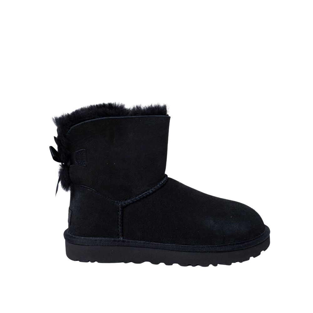 Schwarze Stiefeletten aus Wildleder mit Wollfutter und Schleifendetail
