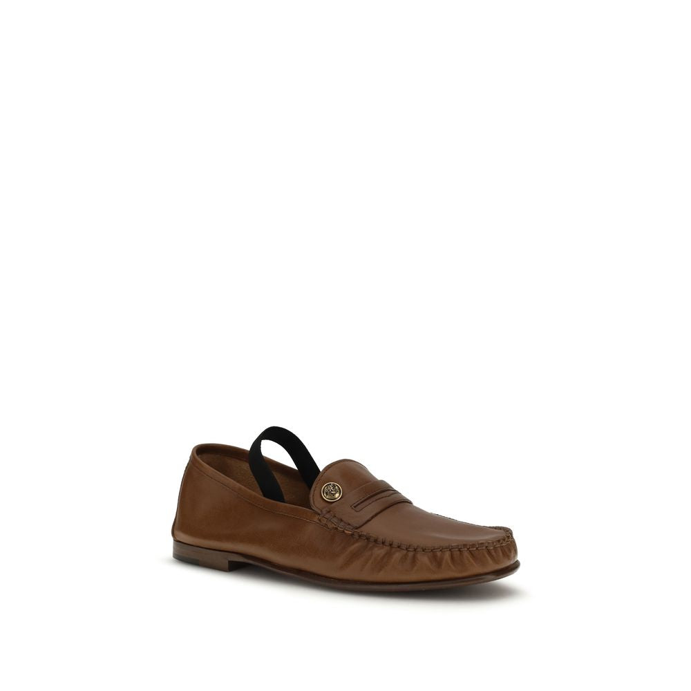 Brown Leather Slip-On Loafers with Gold Medusa Plaque