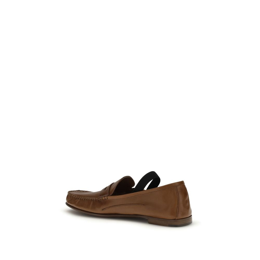 Brown Leather Loafers with Gold Medusa Plaque
