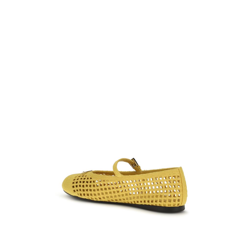 Bicolor Cotton Prada Ballet Flats with Logo Buckle