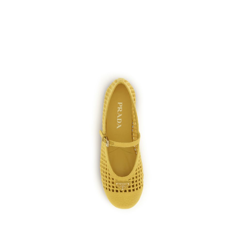 Bicolor Cotton Prada Ballet Flats with Logo Buckle