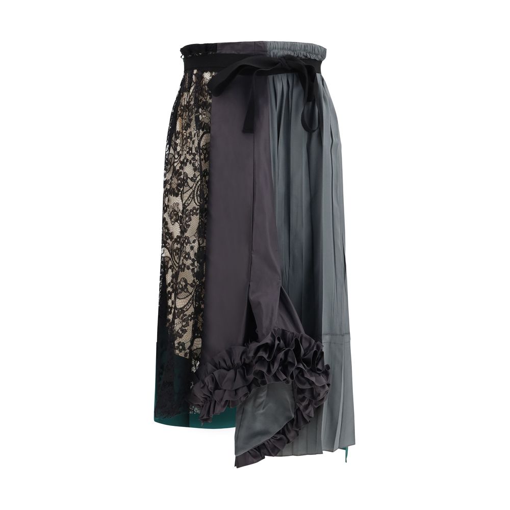 Multicolor Silk Midi Skirt with Ruffle Detail