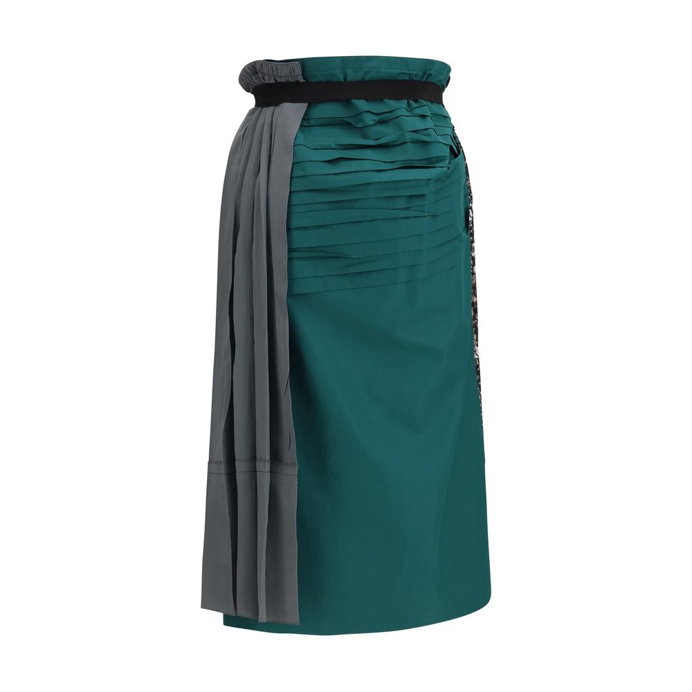 Multicolor Silk Midi Skirt with Ruffle Detail