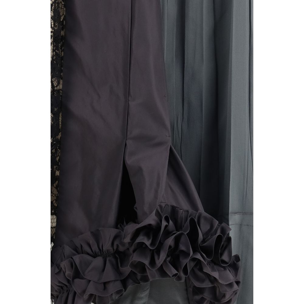 Multicolor Silk Midi Skirt with Ruffle Detail