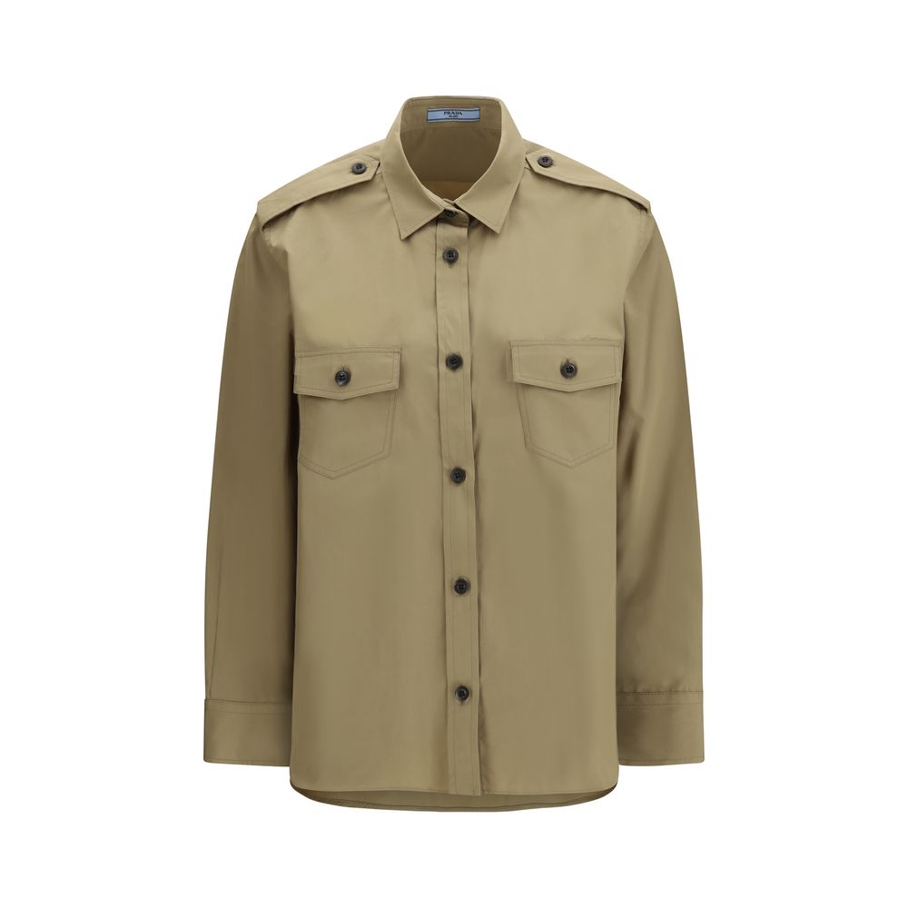 Beige Cotton Shirt with Military-Inspired Details