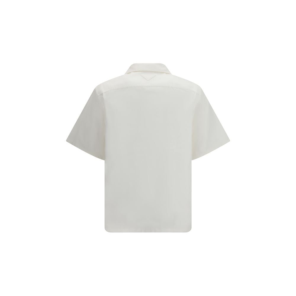 White Cotton Oversized Bowling Shirt by Prada