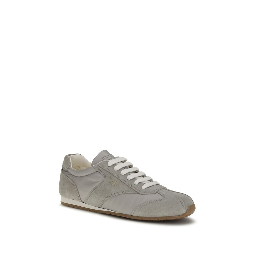 Gray Leather Low Top Sneakers with Logo Detail