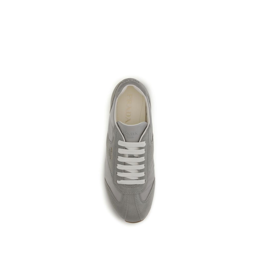 Gray Leather Low Top Sneakers with Logo Detail by Prada