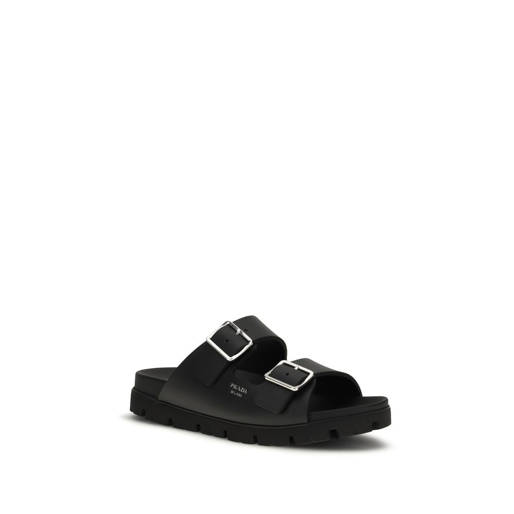Schwarze flache Ledersandalen mit Logo-Detail