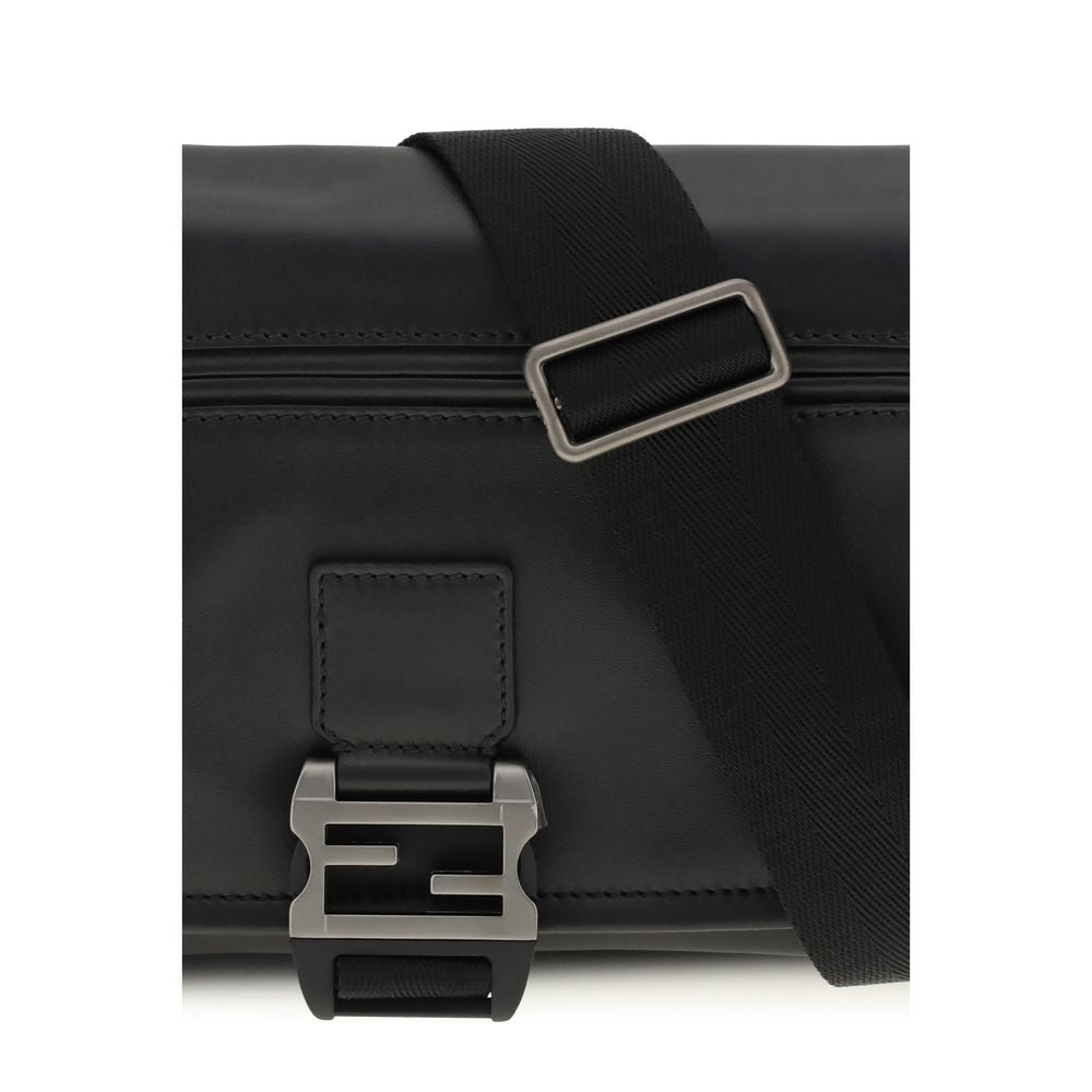 Black Leather Shoulder Bag with FF Buckle by Fendi