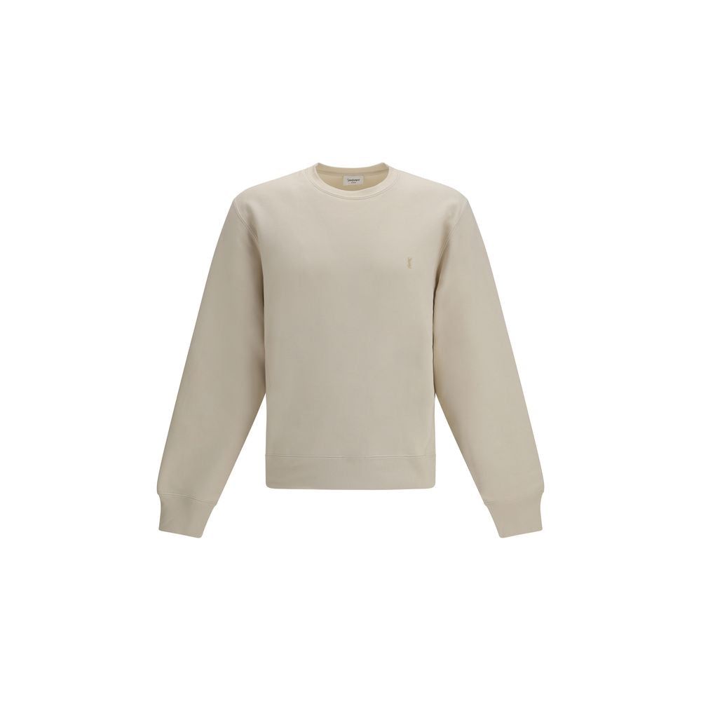 Beige Cotton Sweatshirt with Embroidered Logo by Saint Laurent