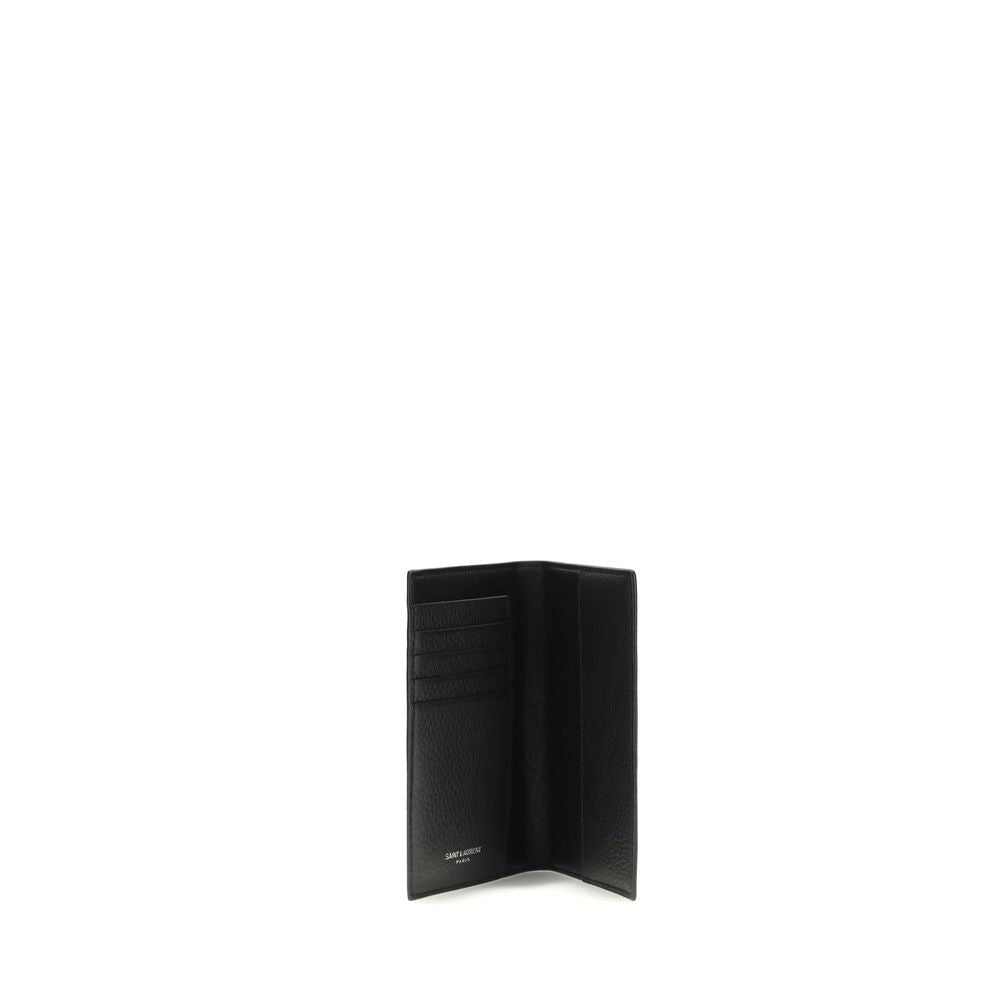 Black Leather Passport Holder with Cassandre Logo by Saint Laurent
