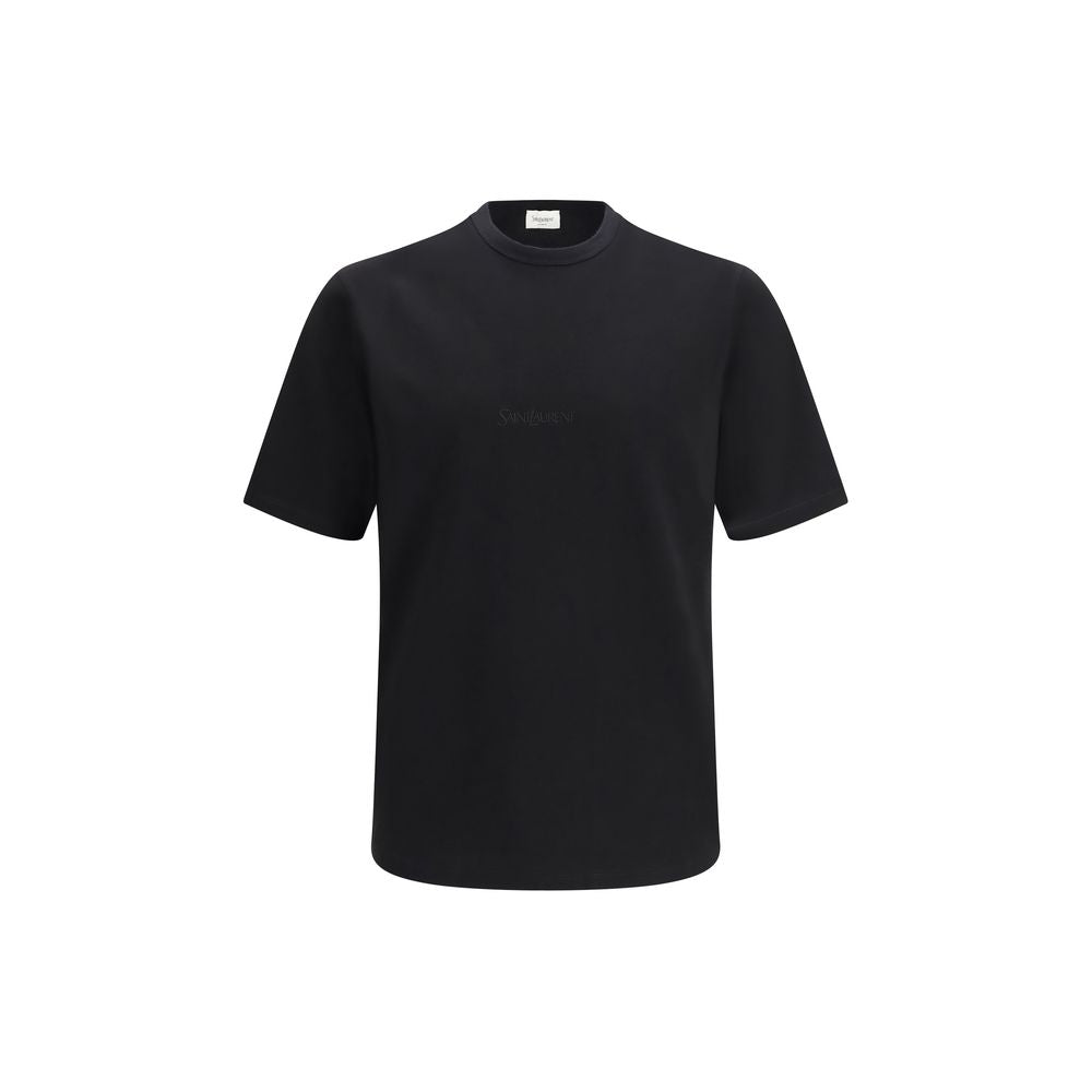 Schwarzes Baumwoll-T-Shirt mit gesticktem Logo von Saint Laurent