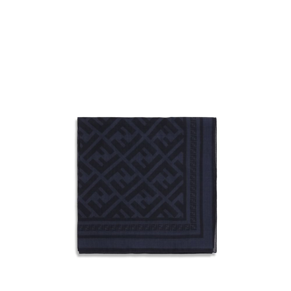 Blauer Fendi Schal aus Wolle und Seide mit FF-Muster