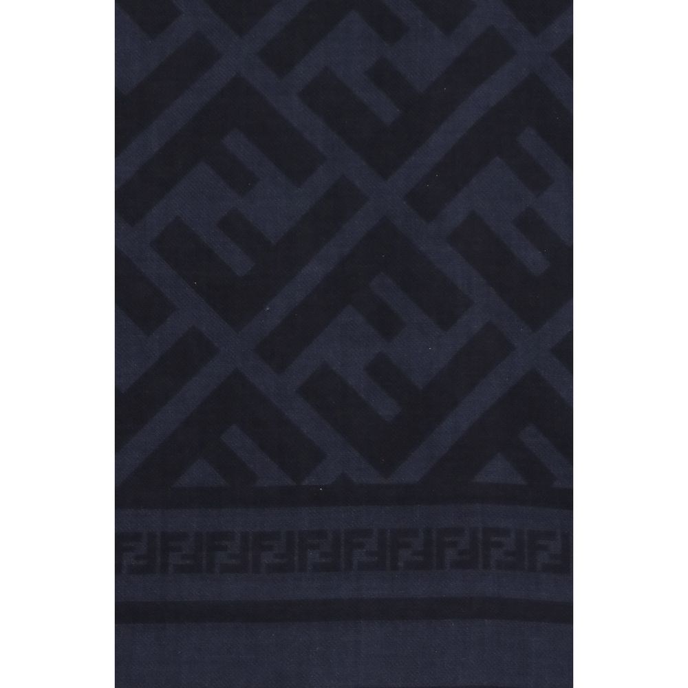 Blue Wool and Silk Fendi Scarf with FF Pattern