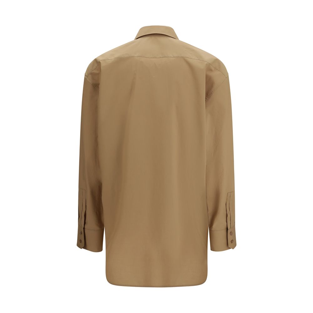 Beige Cotton Dress Shirt with Embroidered Logo